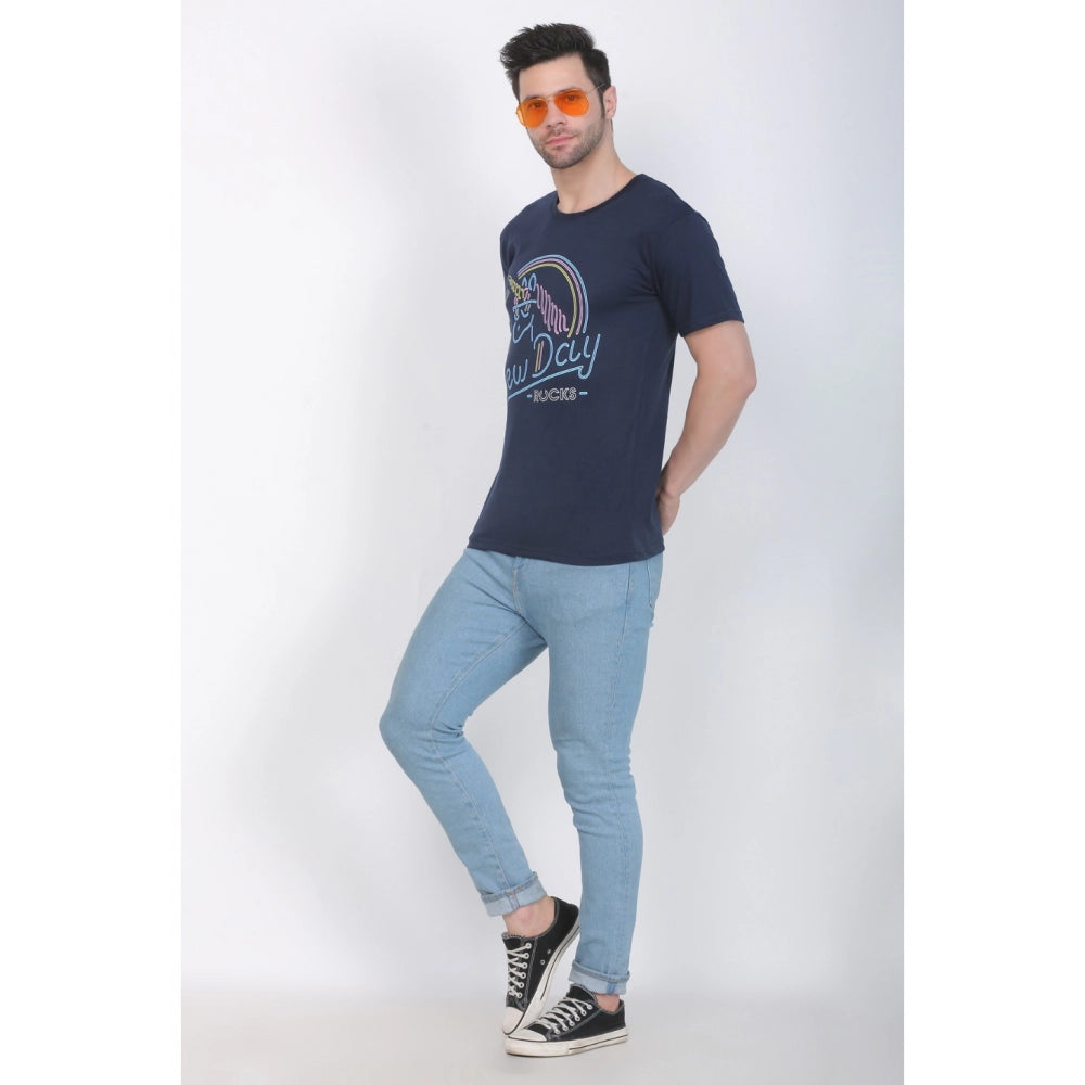 Generisches bedrucktes T-Shirt aus Baumwolljersey für Herren mit Rundhalsausschnitt (Marineblau)