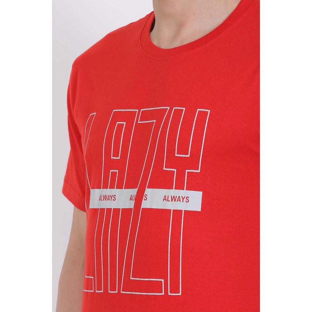 Generisches Herren-T-Shirt aus Baumwolljersey mit Rundhalsausschnitt und Aufdruck (Rot)