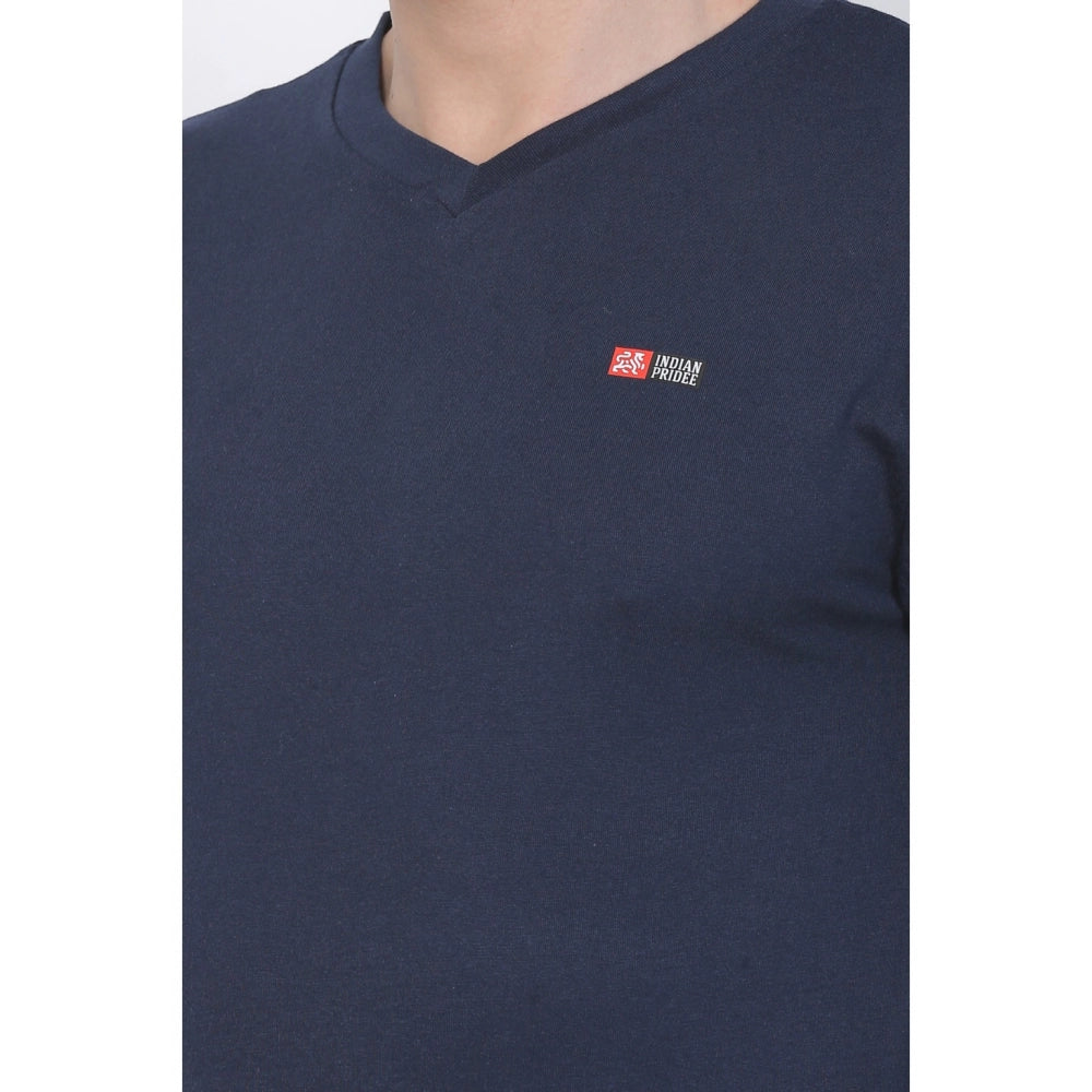 Generic Men's Cotton Jersey V Neck Plain Tshirt (Navy)