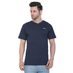 Generisches Herren-T-Shirt aus Baumwolljersey mit V-Ausschnitt, einfarbig (Marineblau)