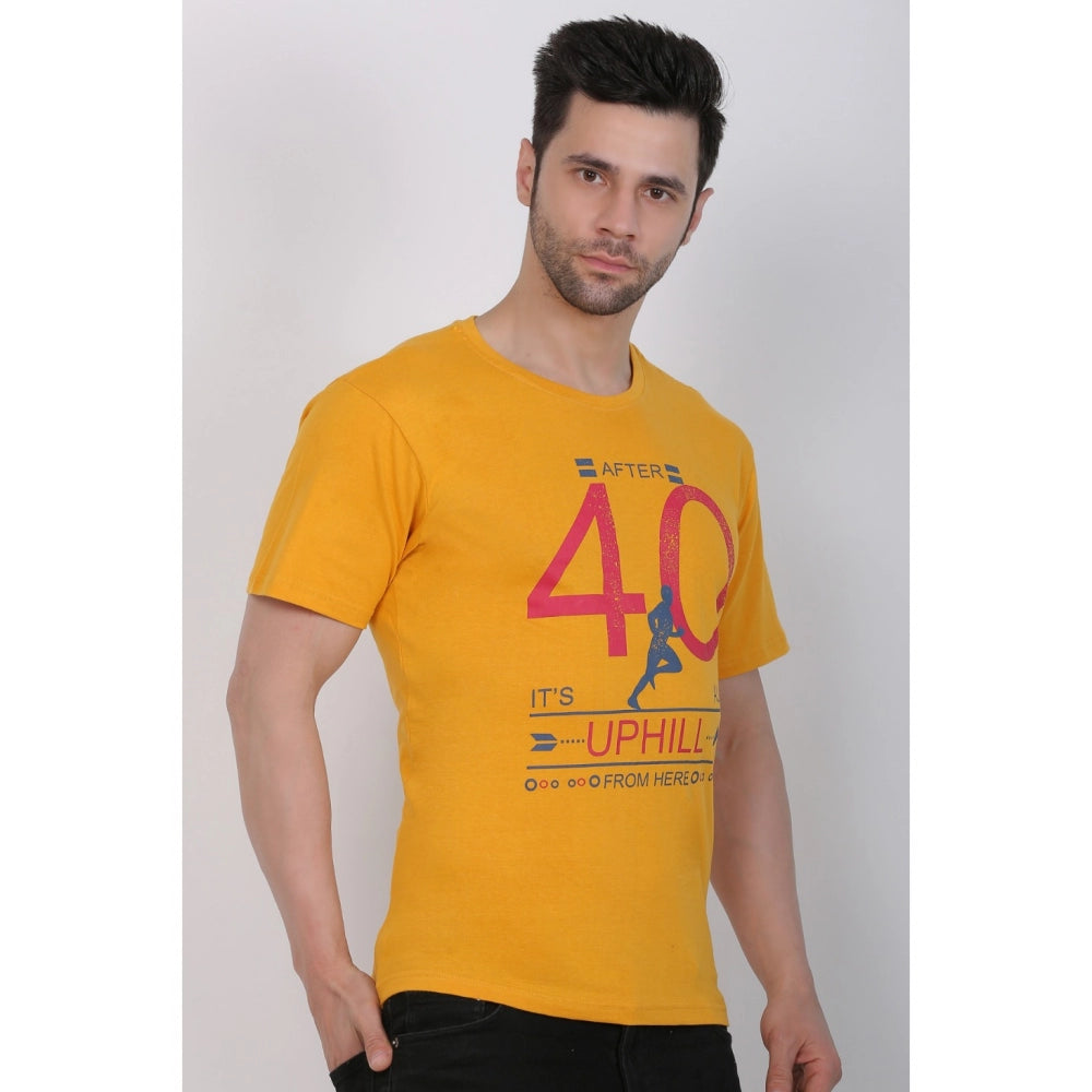 Generic Men's Cotton Jersey Round Neck Printed Tshirt (Mustard Yellow)