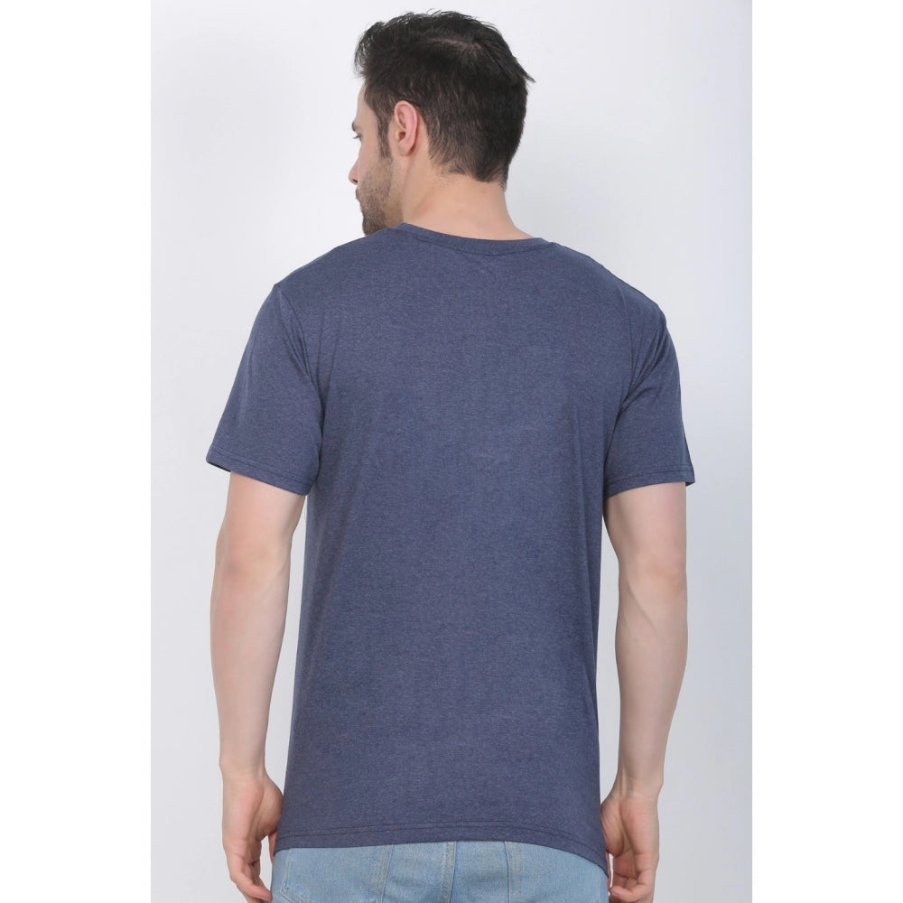 Generisches Herren-T-Shirt aus Baumwolljersey mit V-Ausschnitt, einfarbig (Blau meliert)