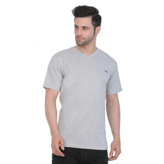 Generic Men's Cotton Jersey V Neck Plain Tshirt (Grey Melange)