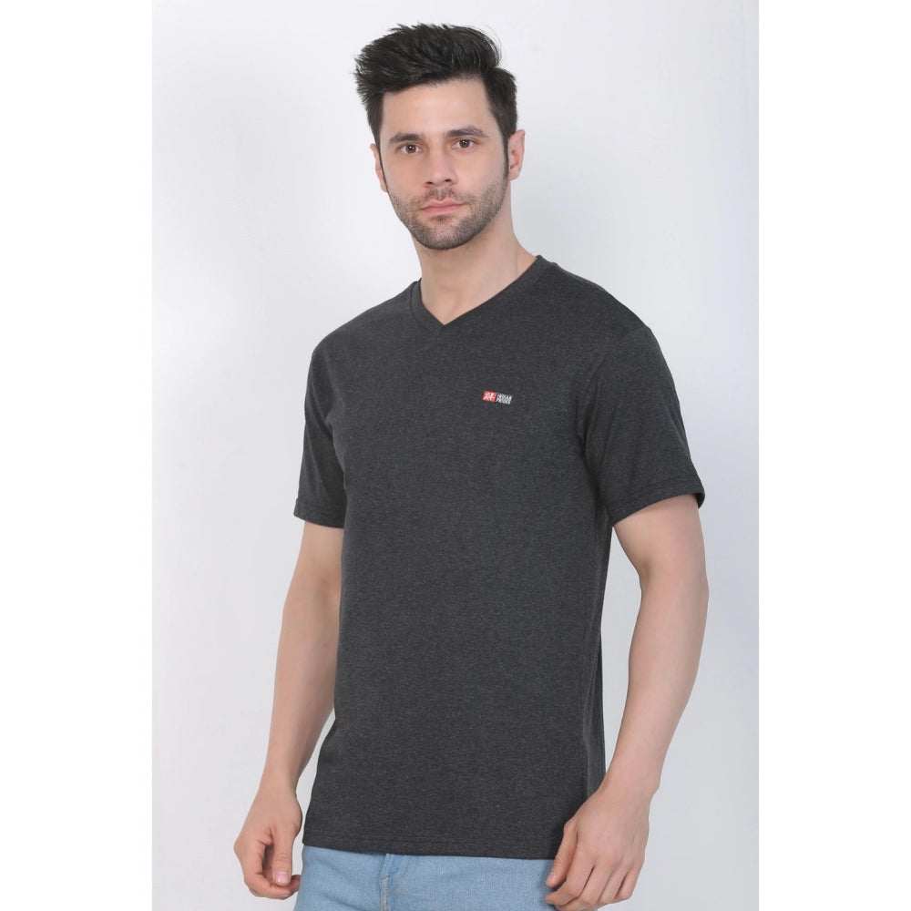 Generisches Herren-T-Shirt aus Baumwolljersey mit V-Ausschnitt, einfarbig (Anthrazit meliert)