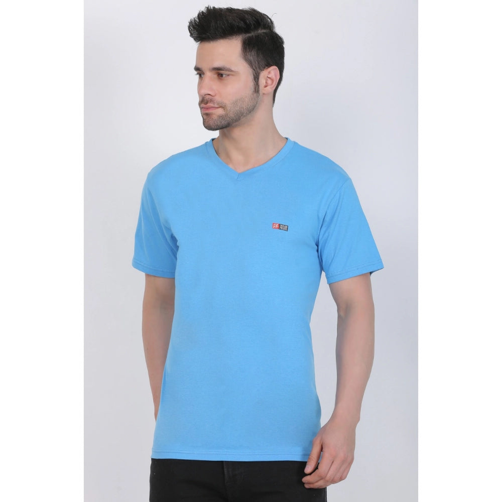 Generic Men's Cotton Jersey V Neck Plain Tshirt (Turquoise Blue)