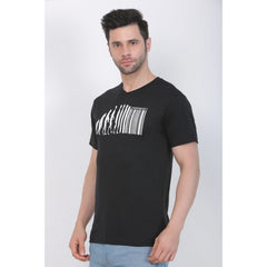 Generisches Herren-T-Shirt aus Baumwolljersey mit V-Ausschnitt und Aufdruck (Schwarz)