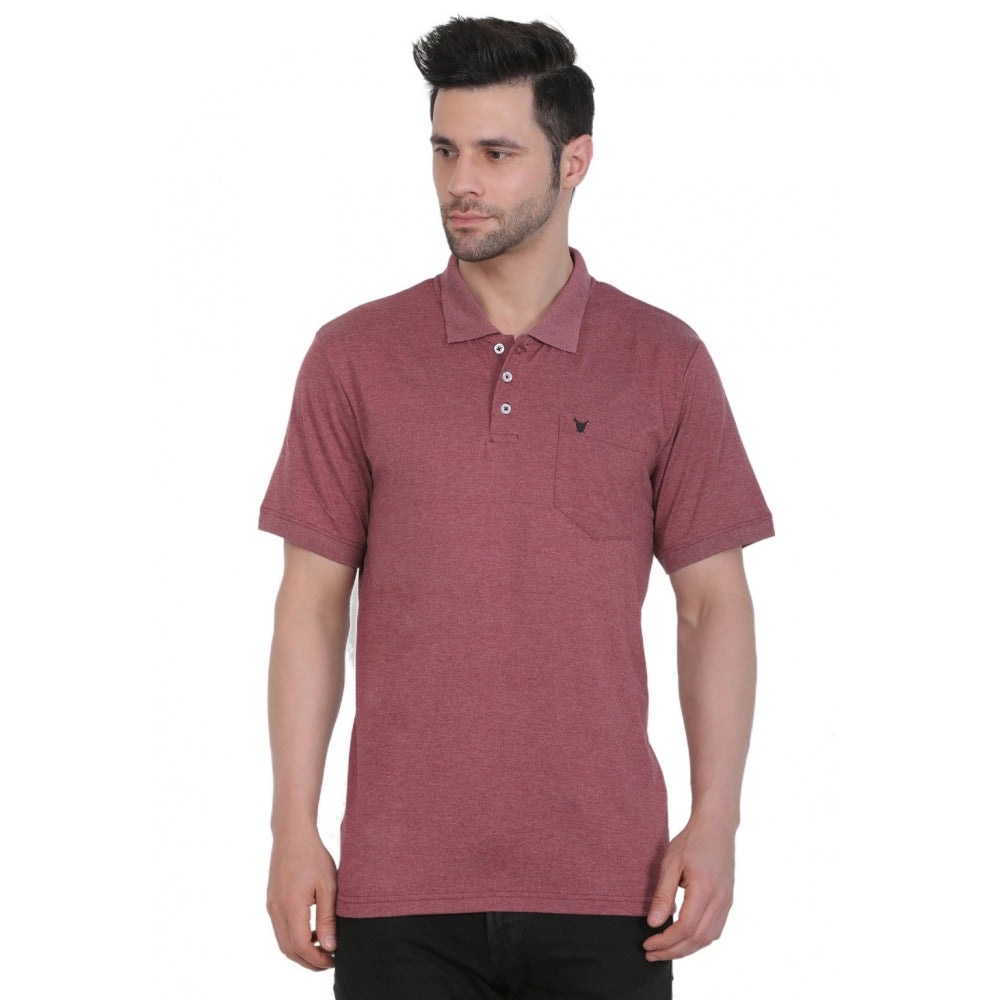 Generic Men's Poly Viscose Polo Plain Tshirt (Maroon Melange)