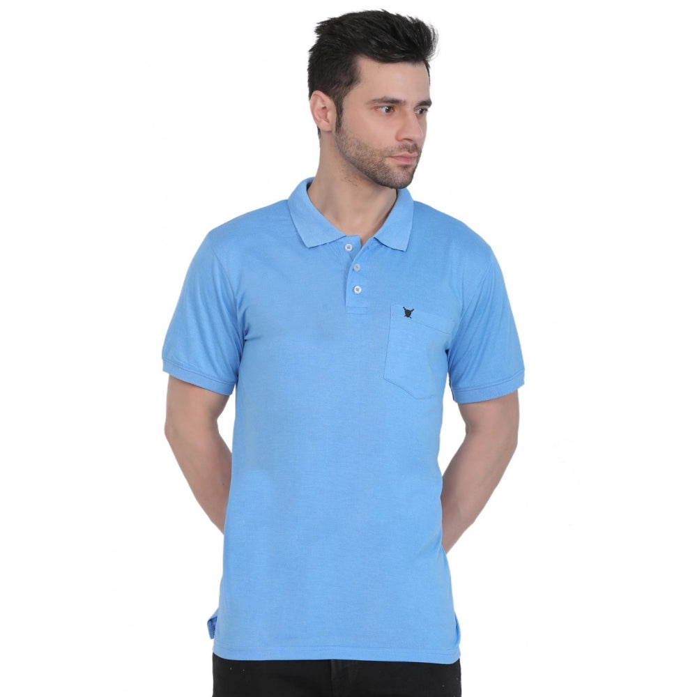 Generisches Herren-Poloshirt aus Polyviskose, einfarbig (Blau meliert)