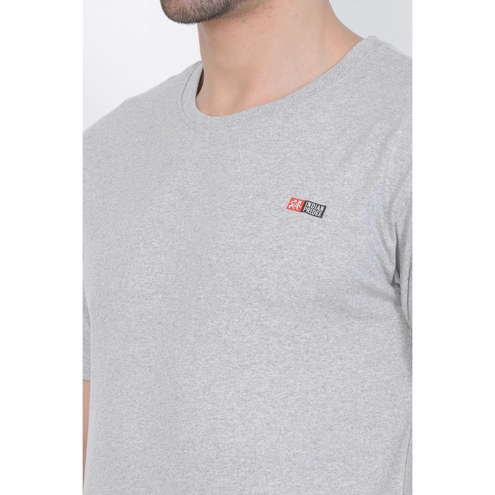 Generic Men's Cotton Jersey Round Neck Plain Tshirt (Grey Melange)