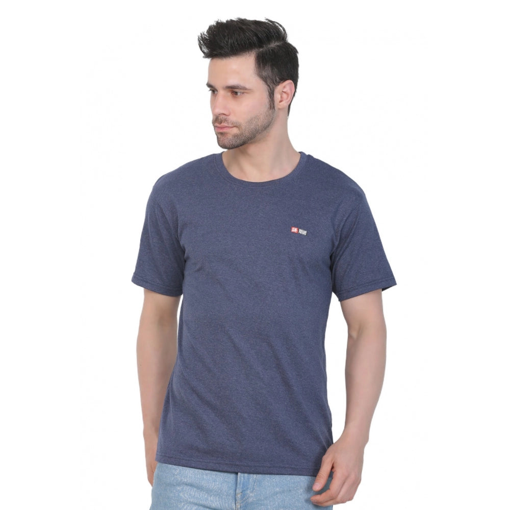 Generic Men's Cotton Jersey Round Neck Plain Tshirt (Blue Melange)