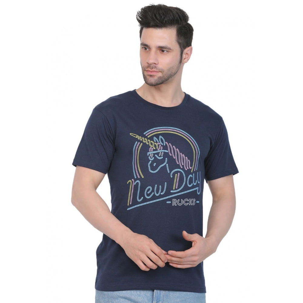 Generisches bedrucktes T-Shirt aus Baumwolljersey für Herren mit Rundhalsausschnitt (Marineblau)