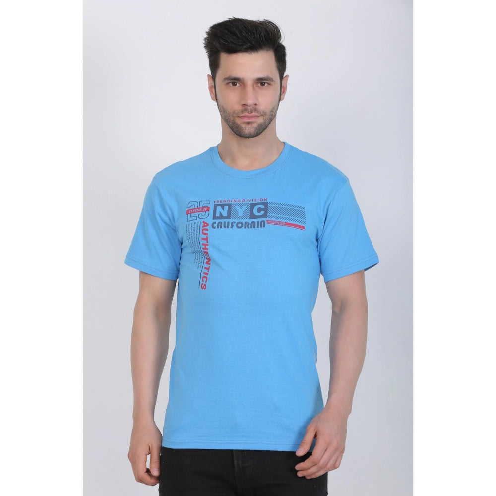 Generic Men's Cotton Jersey Round Neck Printed Tshirt (Turquoise Blue)