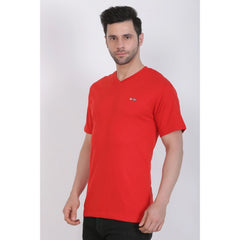 Generisches Herren-T-Shirt aus Baumwolljersey mit V-Ausschnitt, einfarbig (rot)