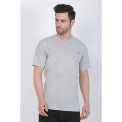 Generic Men's Cotton Jersey V Neck Plain Tshirt (Grey Melange)