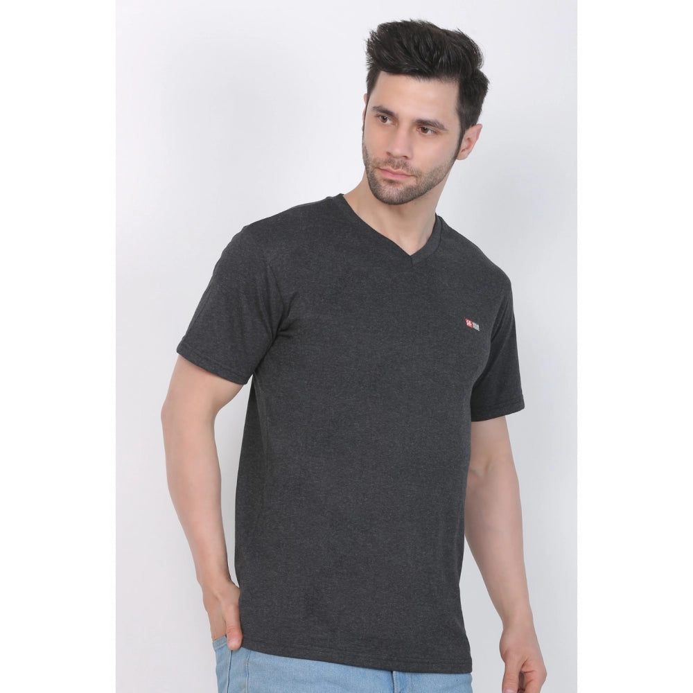 Generisches Herren-T-Shirt aus Baumwolljersey mit V-Ausschnitt, einfarbig (Anthrazit meliert)