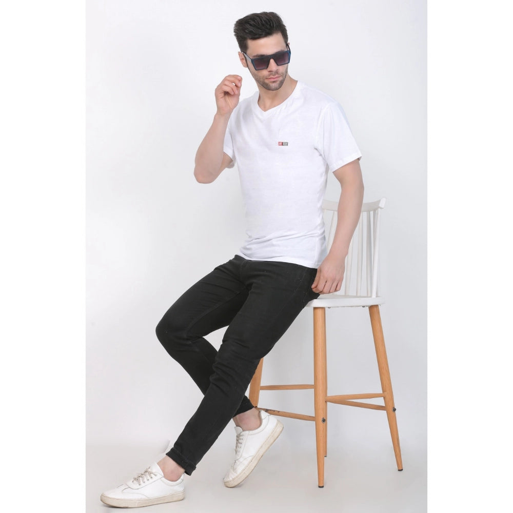 Generic Men's Cotton Jersey V Neck Plain Tshirt (White)