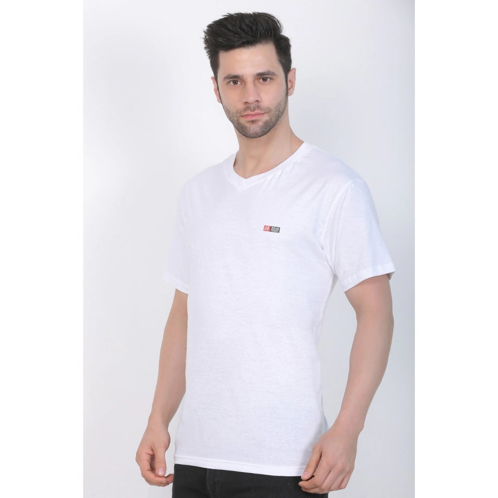 Generisches Herren-T-Shirt aus Baumwolljersey mit V-Ausschnitt, einfarbig (weiß)