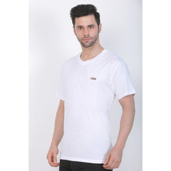 Generisches Herren-T-Shirt aus Baumwolljersey mit V-Ausschnitt, einfarbig (weiß)