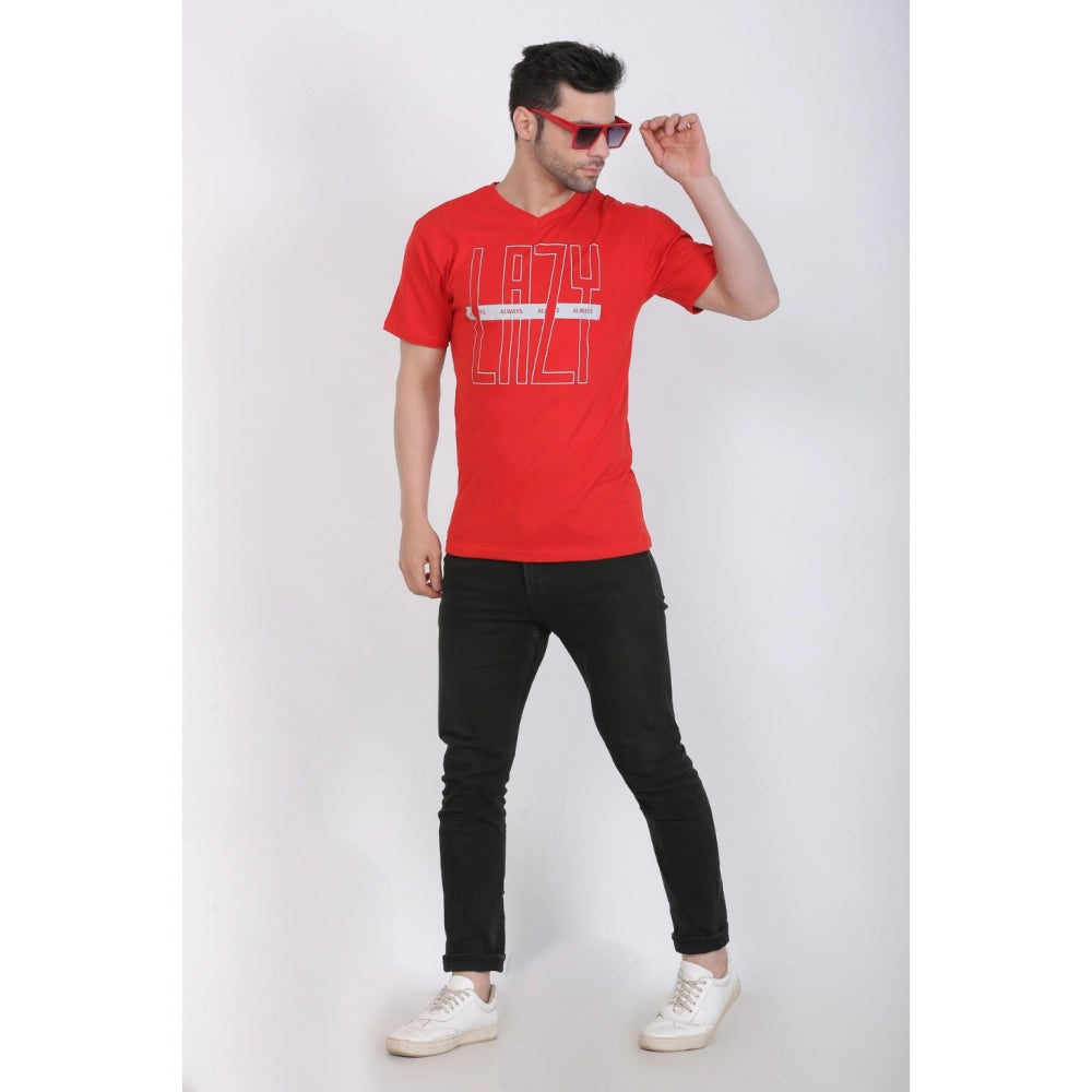 Generisches Herren-T-Shirt aus Baumwolljersey mit V-Ausschnitt und Aufdruck (Rot)