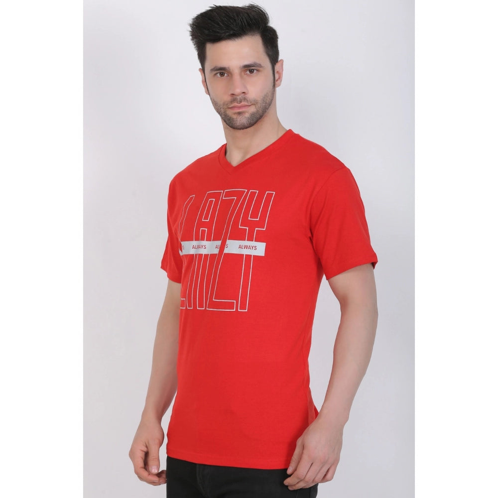 Generic Men's Cotton Jersey V Neck Printed Tshirt (Red)