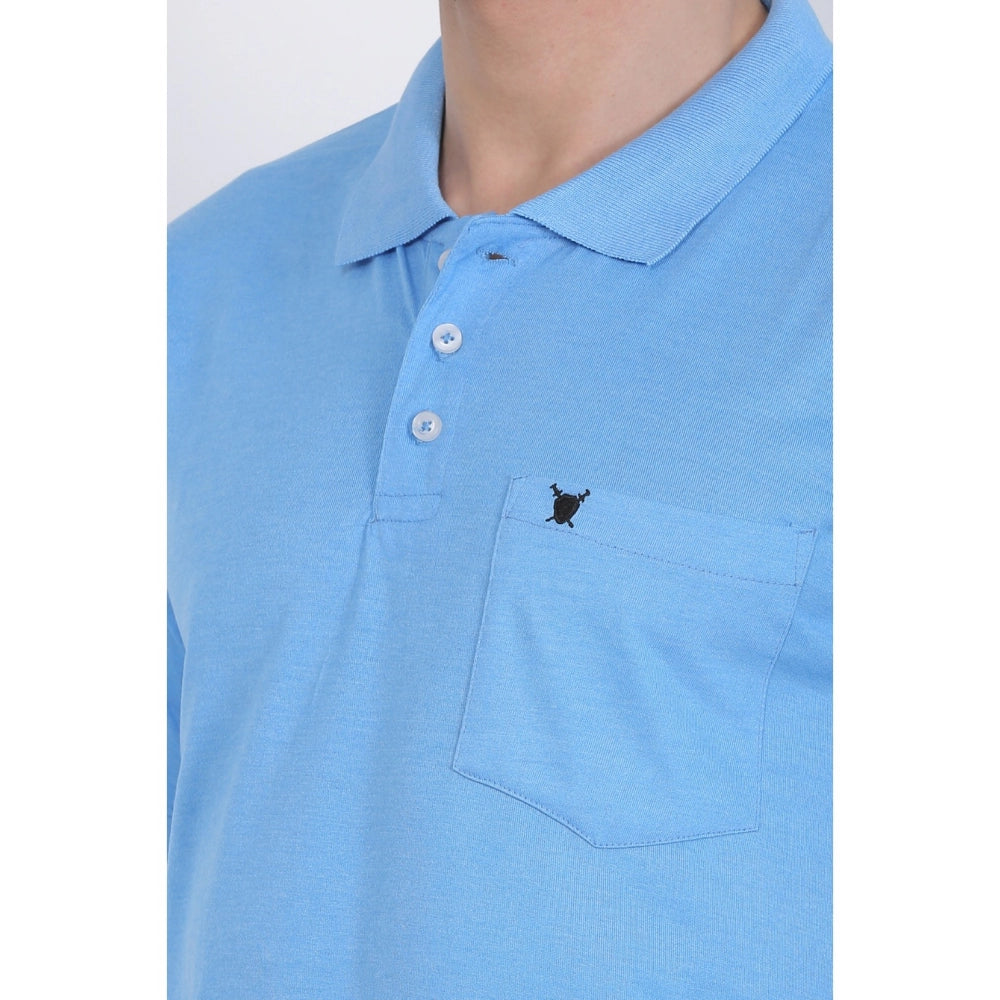 Generisches Herren-Poloshirt aus Polyviskose, einfarbig (Blau meliert)