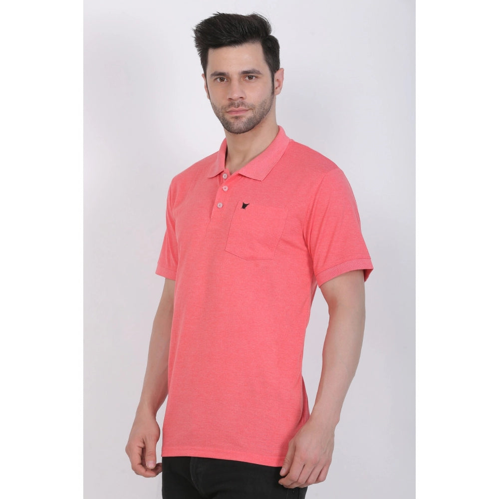 Generic Men's Poly Viscose Polo Plain Tshirt (Red Melange)