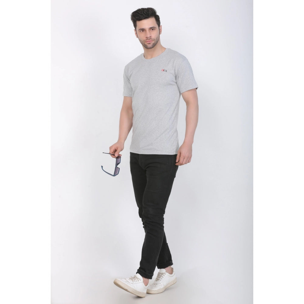 Generic Men's Cotton Jersey Round Neck Plain Tshirt (Grey Melange)