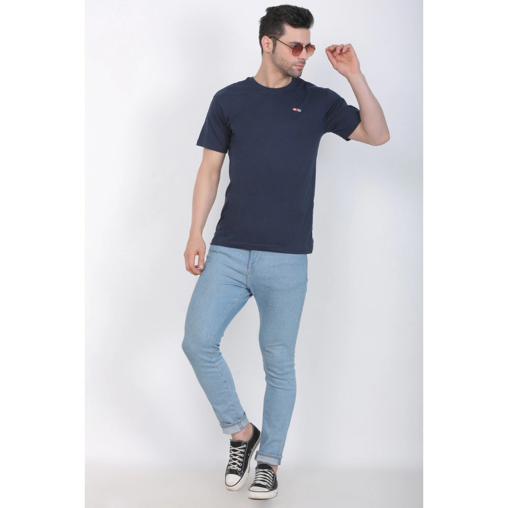 Generisches Herren-T-Shirt aus Baumwolljersey mit Rundhalsausschnitt, einfarbig (Marineblau)