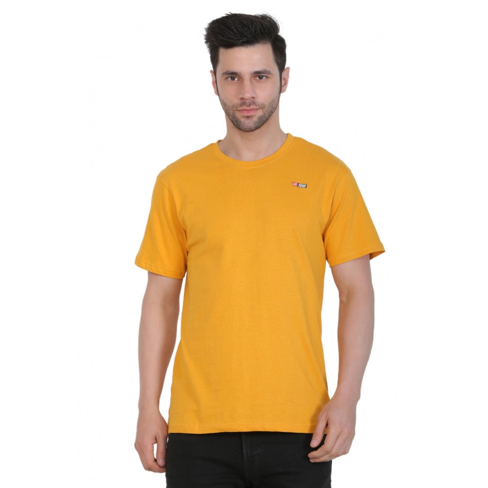 Generic Men's Cotton Jersey Round Neck Plain Tshirt (Mustard Yellow)