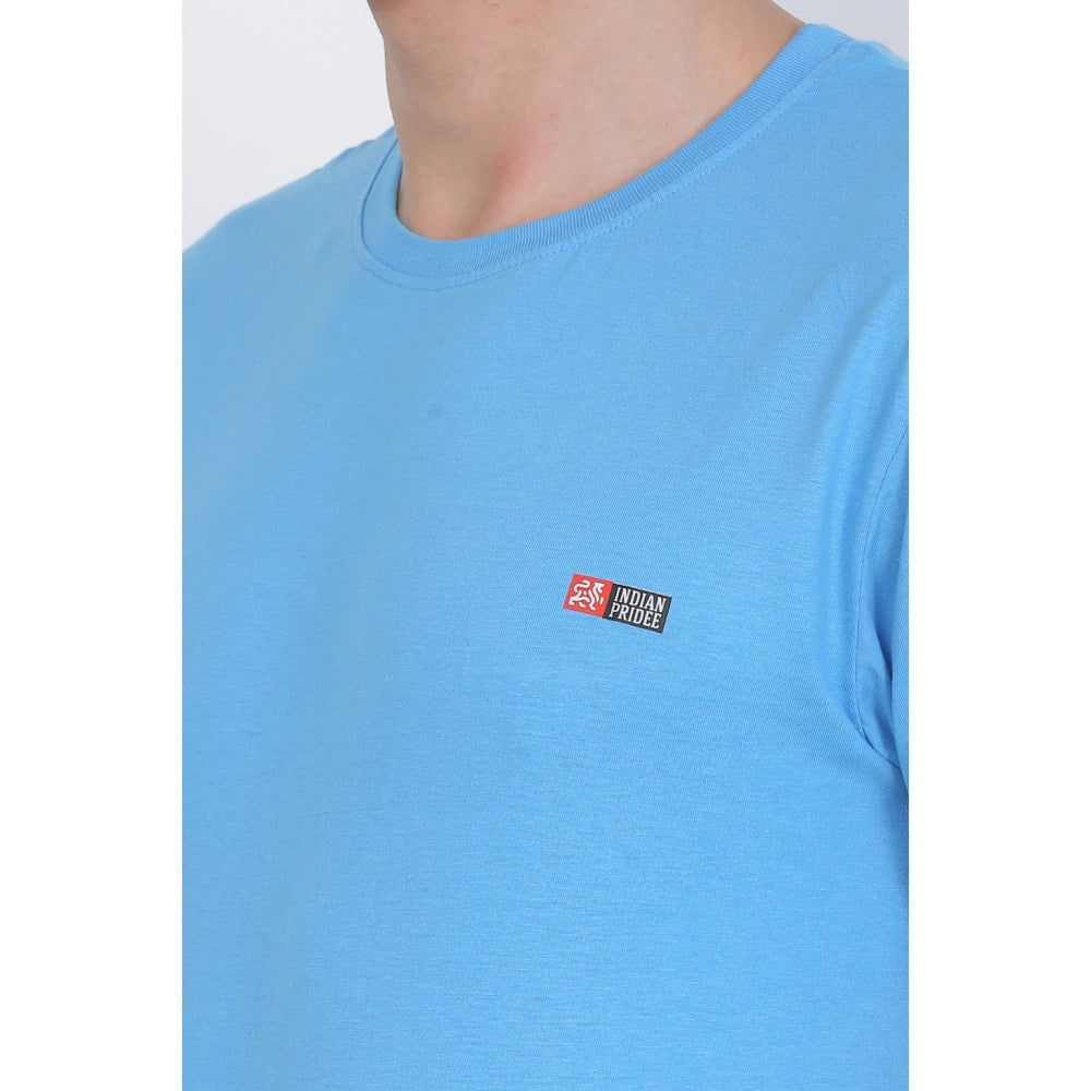 Generic Men's Cotton Jersey Round Neck Plain Tshirt (Turquoise Blue)