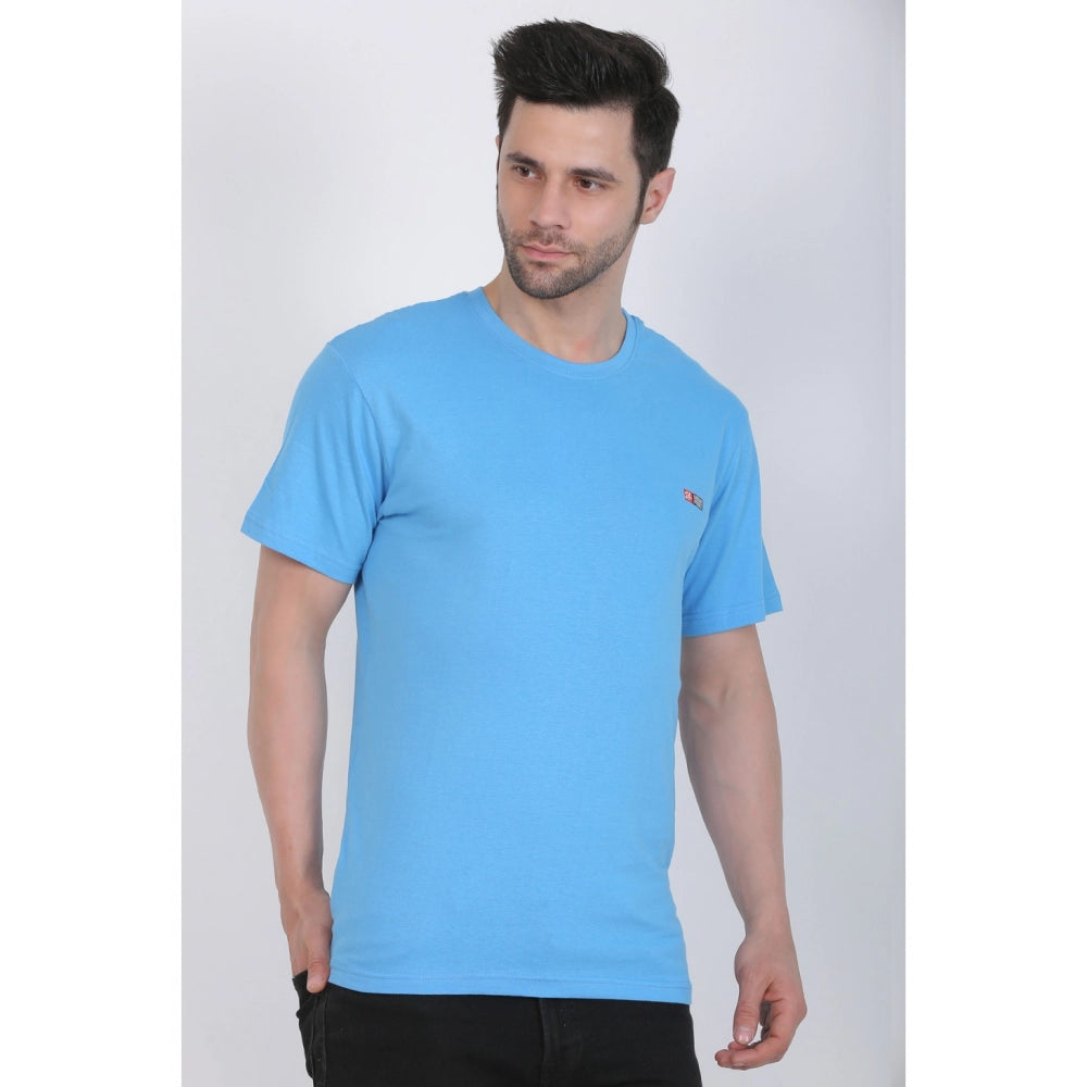 Generisches Herren-T-Shirt aus Baumwolljersey mit Rundhalsausschnitt, einfarbig (Türkisblau)