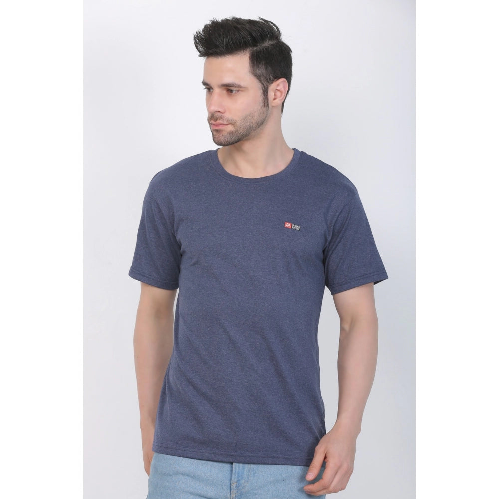 Generic Men's Cotton Jersey Round Neck Plain Tshirt (Blue Melange)