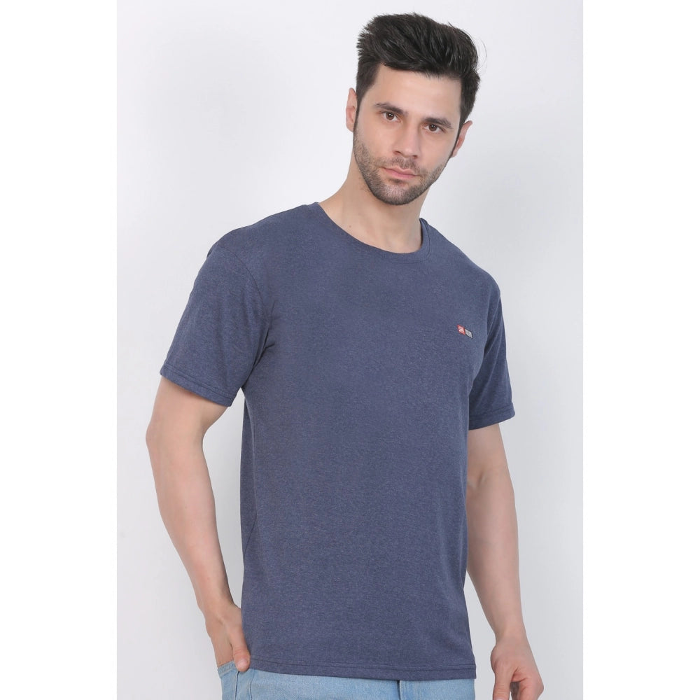 Generisches Herren-T-Shirt aus Baumwolljersey mit Rundhalsausschnitt, einfarbig (Blau meliert)