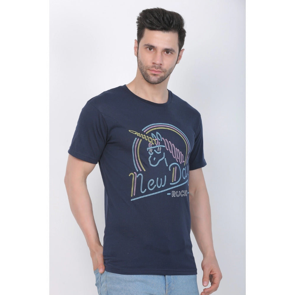 Generic Men's Cotton Jersey Round Neck Printed Tshirt (Navy)