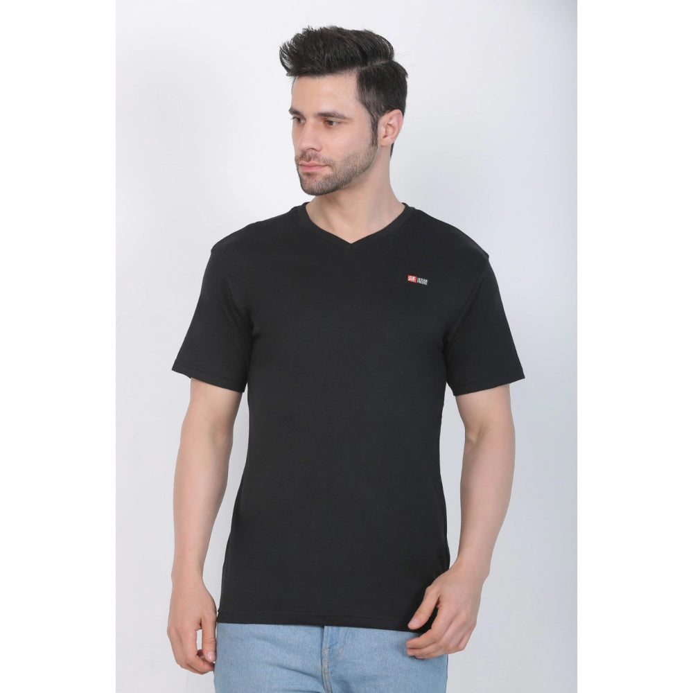 Generisches Herren-T-Shirt aus Baumwolljersey mit V-Ausschnitt, einfarbig (schwarz)