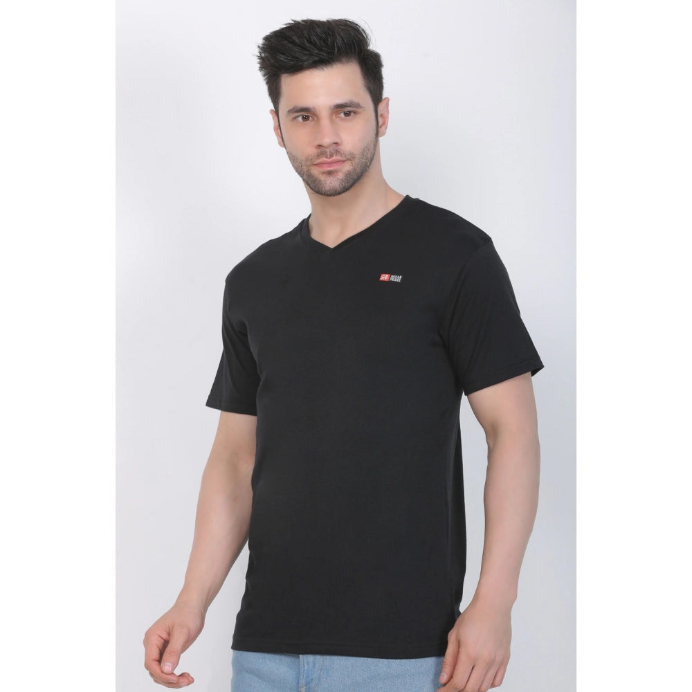 Generisches Herren-T-Shirt aus Baumwolljersey mit V-Ausschnitt, einfarbig (schwarz)