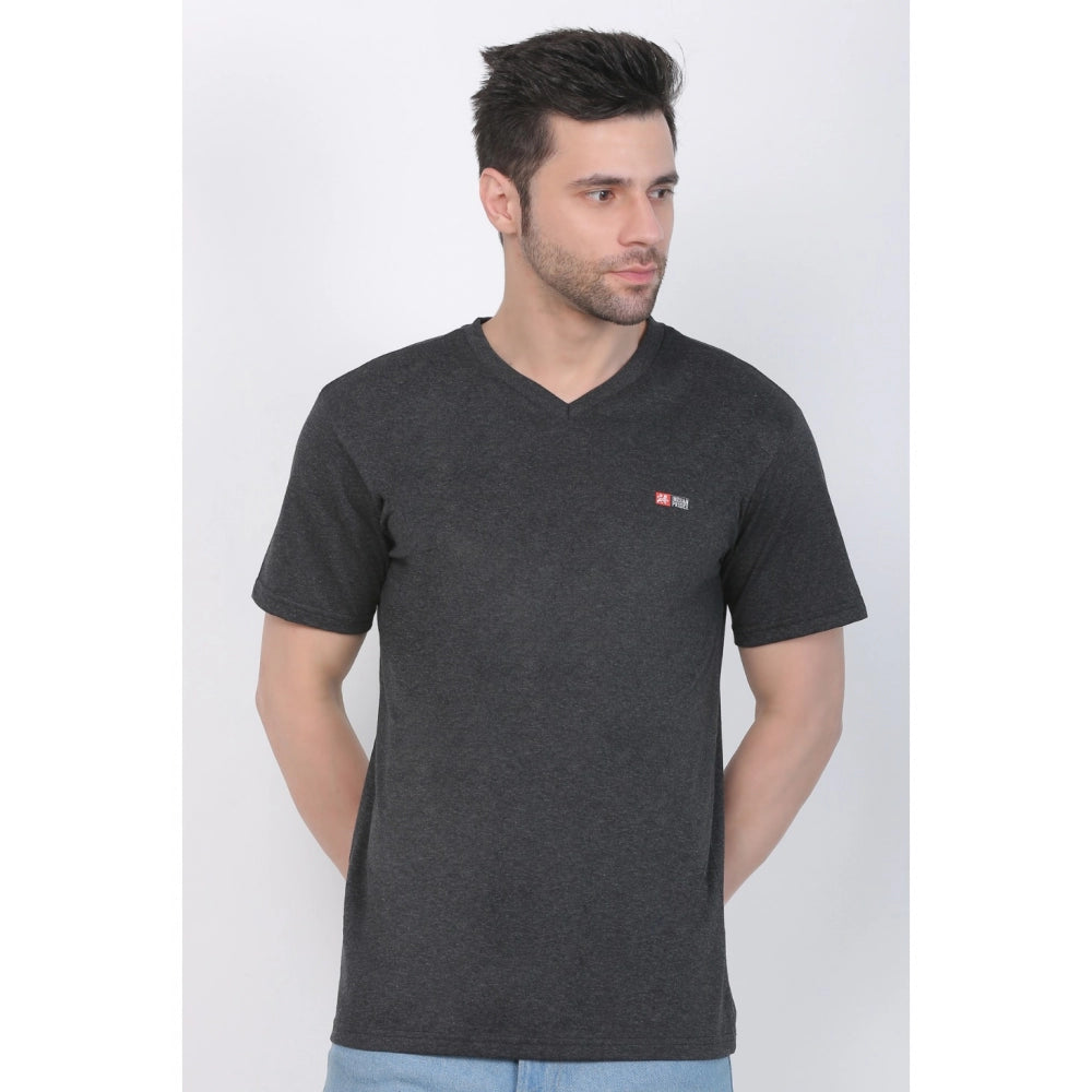 Generisches Herren-T-Shirt aus Baumwolljersey mit V-Ausschnitt, einfarbig (Anthrazit meliert)