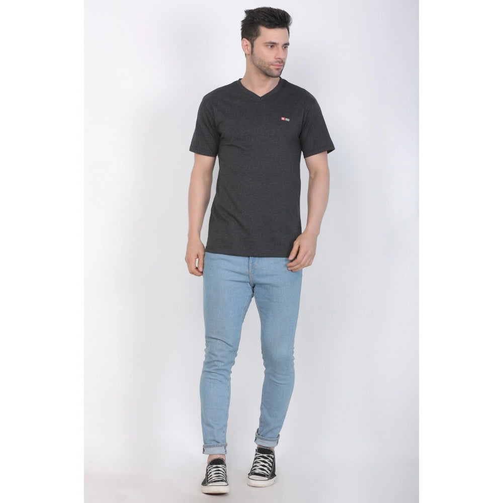 Generic Men's Cotton Jersey V Neck Plain Tshirt (Charcoal Melange)