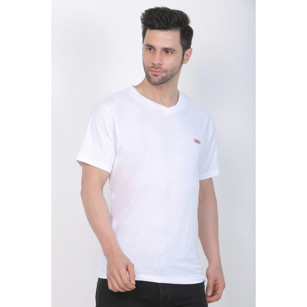 Generisches Herren-T-Shirt aus Baumwolljersey mit V-Ausschnitt, einfarbig (weiß)