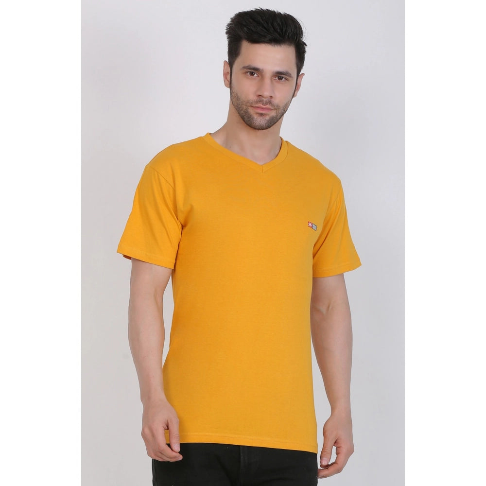 Generic Men's Cotton Jersey V Neck Plain Tshirt (Mustard Yellow)