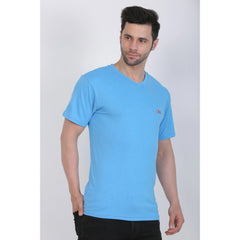 Generic Men's Cotton Jersey V Neck Plain Tshirt (Turquoise Blue)