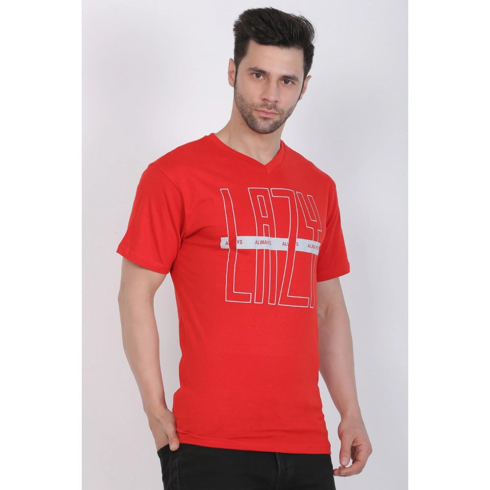 Generisches Herren-T-Shirt aus Baumwolljersey mit V-Ausschnitt und Aufdruck (Rot)