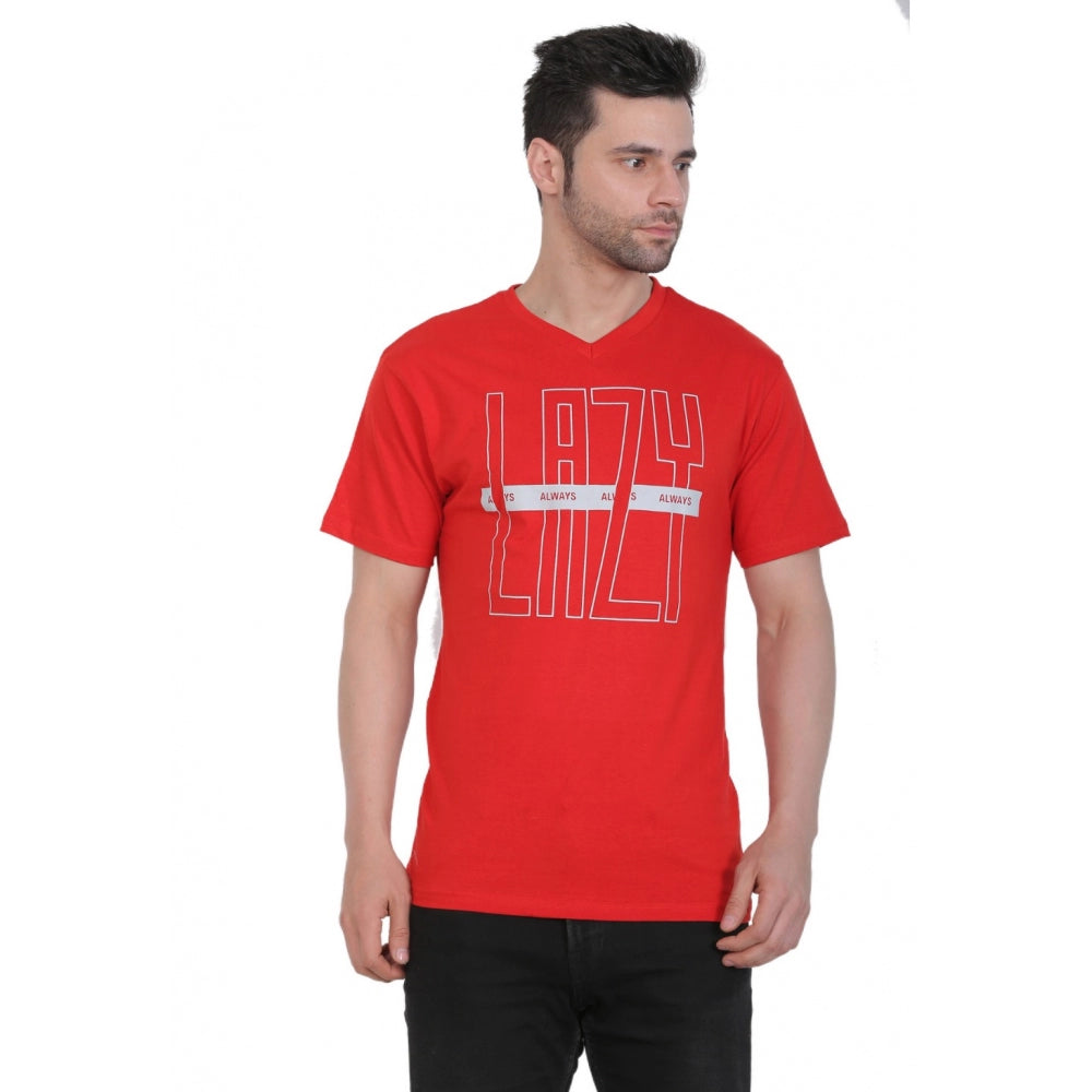 Generisches Herren-T-Shirt aus Baumwolljersey mit V-Ausschnitt und Aufdruck (Rot)