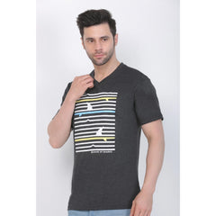 Generic Men's Cotton Jersey V Neck Printed Tshirt (Charcoal Melange)