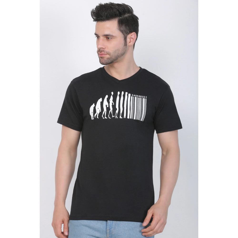 Generisches Herren-T-Shirt aus Baumwolljersey mit V-Ausschnitt und Aufdruck (Schwarz)