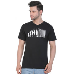 Generisches Herren-T-Shirt aus Baumwolljersey mit V-Ausschnitt und Aufdruck (Schwarz)