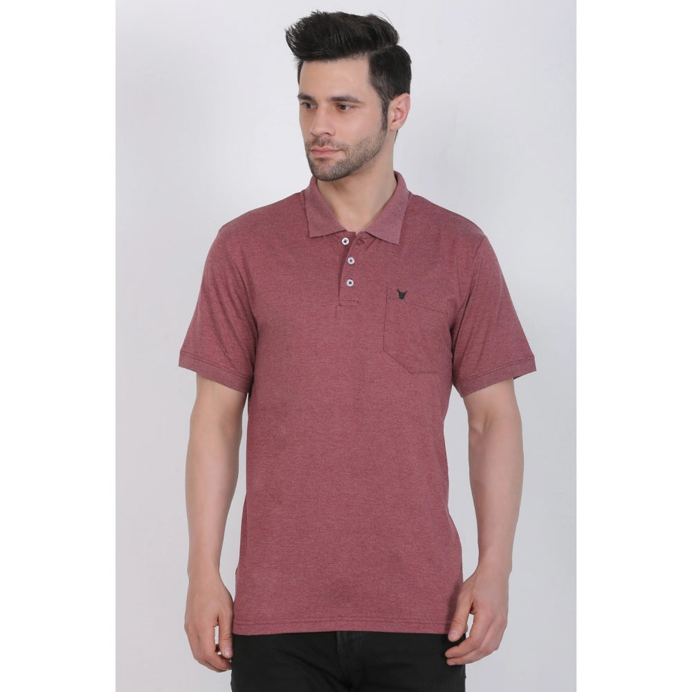 Generic Men's Poly Viscose Polo Plain Tshirt (Maroon Melange)