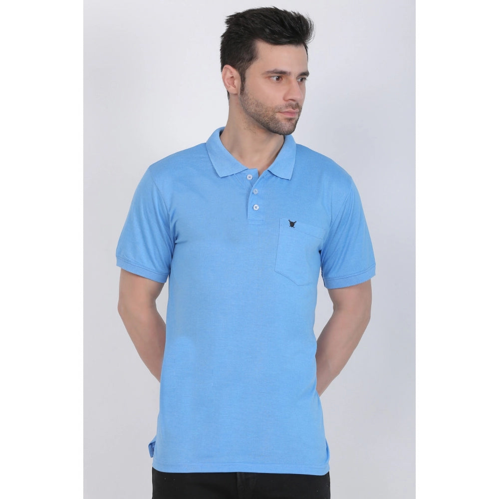 Generisches Herren-Poloshirt aus Polyviskose, einfarbig (Blau meliert)