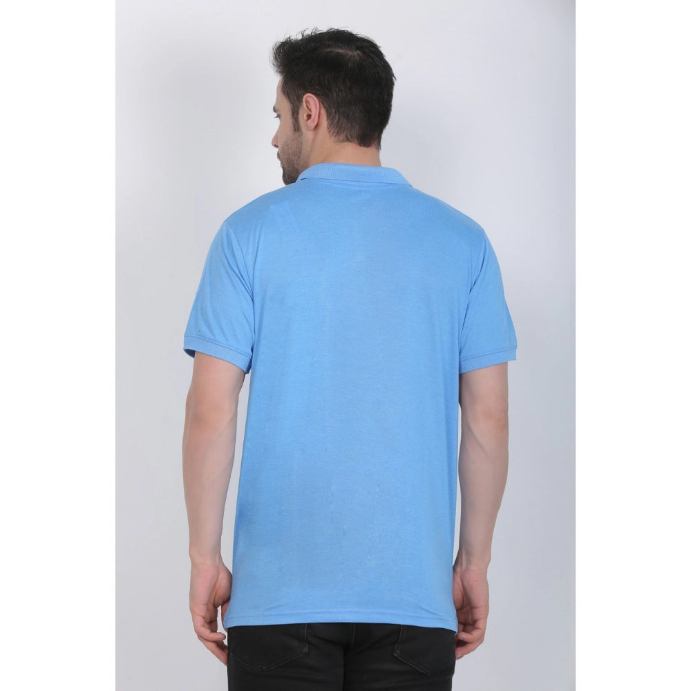 Generisches Herren-Poloshirt aus Polyviskose, einfarbig (Blau meliert)