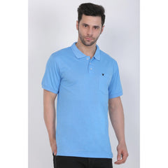 Generic Men's Poly Viscose Polo Plain Tshirt (Blue Melange)